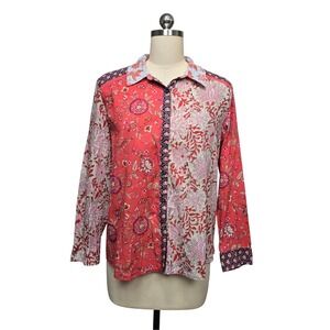 Sundance Patchwork Floral Print Button Down Shirt Womens Size Petite Med Blouse